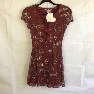 Lots of love Floral Print Lattice Front Lace Dress